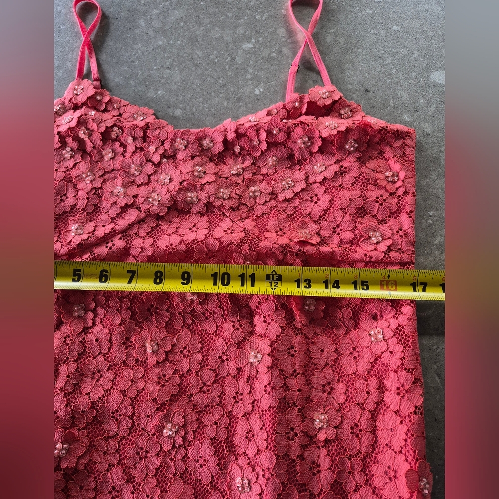 Michael Kors 3D Floral Maxi Dress Size Large Coral Orange Lined V Neck Fairy - Picture 7 of 16